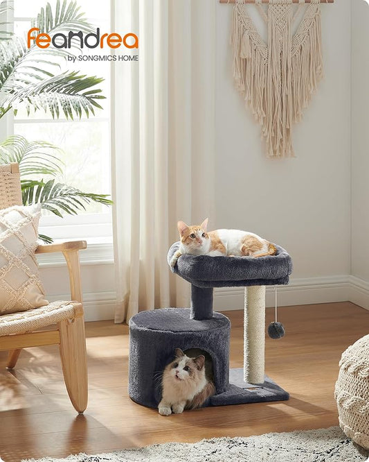 Feandrea Cat Tree, Small Cat Tower with Sisal Scratching Post, Plush Condo with Padded Perch, for Small Spaces, Kittens, Smoky Gray UPCT50G