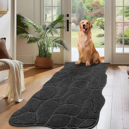 Large Dog Door Mat for Muddy Paws, 24x59 Absorbent Dirt Trapper Long Door Mat, Non-Slip Washable Mud Mat for Dogs, Polyester Microfiber Soft Pet Rug Mat for Entryway, Mud Dog Paws, Patio (Charcoal)