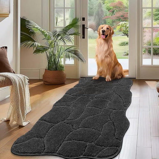 Large Dog Door Mat for Muddy Paws, 24x59 Absorbent Dirt Trapper Long Door Mat, Non-Slip Washable Mud Mat for Dogs, Polyester Microfiber Soft Pet Rug Mat for Entryway, Mud Dog Paws, Patio (Charcoal)