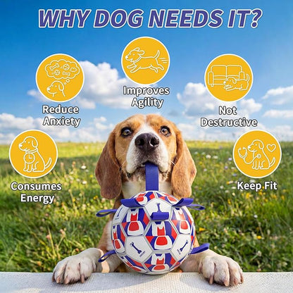 Interactive Dog Ball Toys, 2026 Dog Soccer Ball with Thicken Straps for Small Medium Breeds Tug of War, Small Herding Balls with Pump for Puppy Dogs Outdoor Play Training (Blue, 6 Inch)