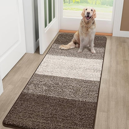 Smiry Dog Door Mat for Muddy Paws, Absorbs Moisture and Dirt, Low-Profile Entryway Mat with Non-Slip Backing, Entry Indoor Outdoor Doormat for Inside Floor (48x32 Inches, Light Brown, Striped)