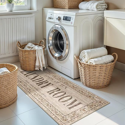 RUUGME 20x48 Laundry Room Rug Runner - Non Slip Washable Carpet for Mudroom Washroom Soft Stain Resistant Carpets Durable Low Pile Farmhouse Decor Floor Mat for Bathroom 20"x48" Natural Wood Brown
