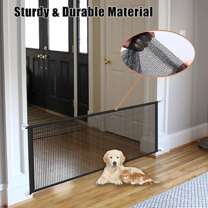 Mesh Dog Gates for Pets, Magic Pet Gate for The House, Portable Puppy Safety Fence Guard for Stairs and Doorways, Easy Install Anywhere, 70" W x 30" H, 8 Hooks