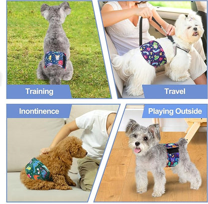 5 Pack Male Dog Diapers, Reusable Belly Bands for Male Dogs, High Absorbing, Small Size, Monster Color