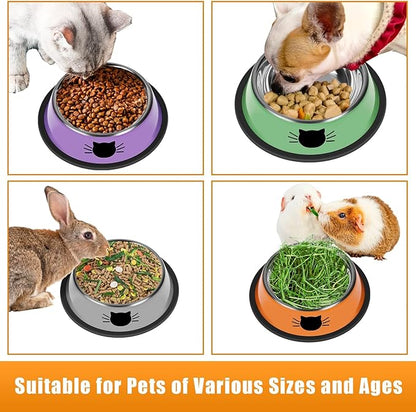 3 Pcs Non-Slip Stainless Steel Small Cat Food Bowls - Unbreakable, Thicken 7 Oz Cat Dishes - Indoor, Removable Rubber Base, Easily Clean, Lovely Color
