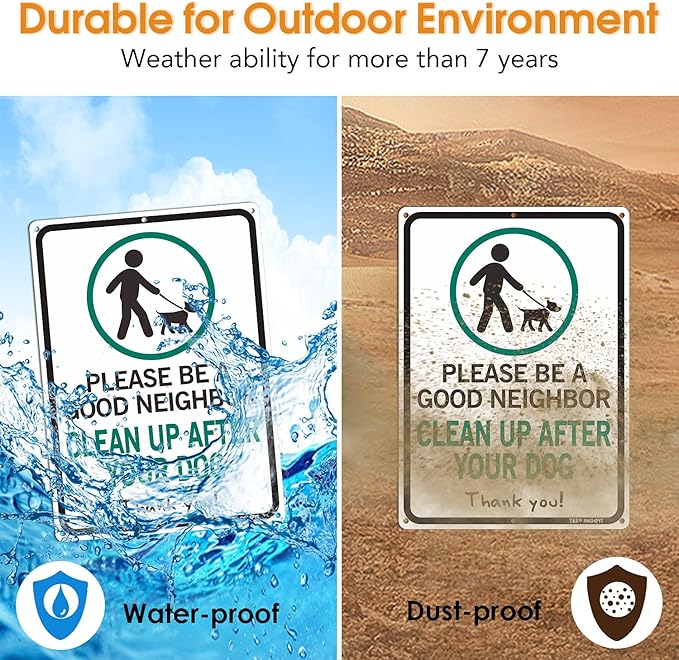 Please Be A Good Neighbor Clean Up After Your Dog Sign, 14 x 10 x 0.04 inch Aluminum Metal Sign, UV Protected, Waterproof, Weather/Fade Resistant, 6 Pre-drilled Holes, Use for Garden Yard Signs