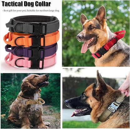 Tactical Dog Collar, Adjustable Military Training Nylon Dog Collar with Control Handle and Heavy Quick-Release Metal Buckle for Small Medium Large Dogs, Light Pink XL
