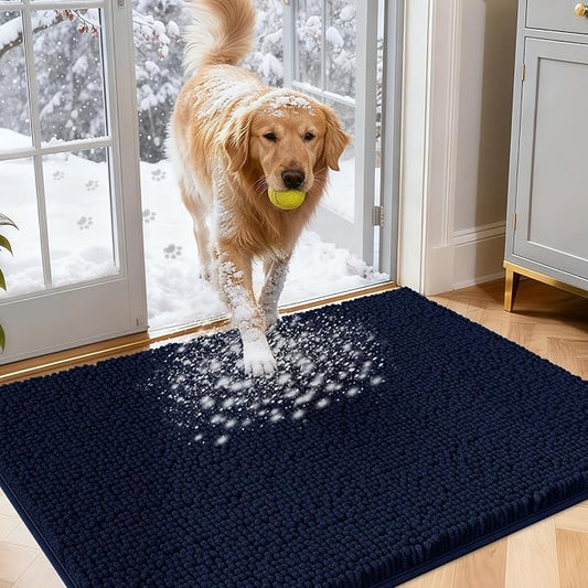 IM HOME Dog Door Mats for Muddy Paws, 30" X 20" Chenille Absorbent Doormat, Non Slip Heavy Dog Rugs for Muddy Paws, Soft Indoor Door Mat for Entryway, Mud Paw, Inside Floor, Navy Blue