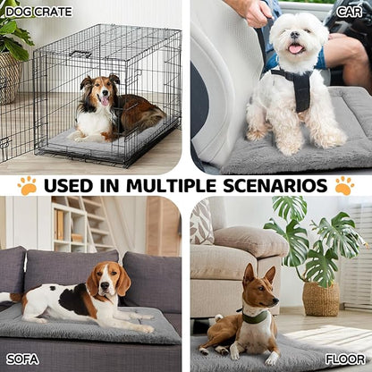Dog Crate Pad 48 Inch, Washable Plush Kennel Mat for XXL Dogs, Anti-Slip Cushioned Pad for Wire and Metal Crates, Indoor, Travel and Training Use, Dark Grey