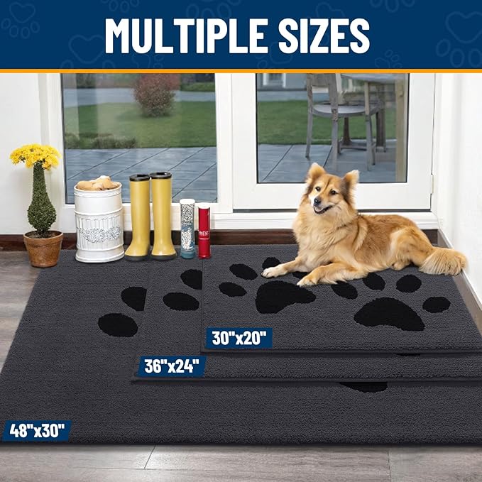 Smiry Dog Door Mat for Muddy Paws, Absorbs Moisture and Dirt, Low-Profile Entryway Mat with Non-Slip Backing, Entry Indoor Outdoor Doormat for Inside Floor (47x24 Inches, Black, Paw)