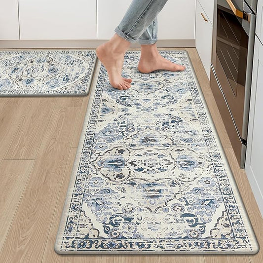 Ileading Anti Fatigue Kitchen Rugs Sets of 2 Cushioned Kitchen Mats for Floor Waterproof Kitchen Mat Set Non Slip Comfort Standing Mat for Kitchen, Office, Sink, Laundry
