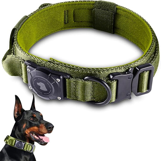 2026 Upgrade Waterproof AirTag Dog Collar, Military Tactical Dog Collar with AirTag Holder, Comfortable Control Handle and Metal Buckle, GPS Dog Collar Holder for Medium to Large Dogs (ArmyGreen, M)