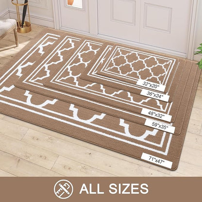 Buganda Indoor Door Mat, Dirt-Resistant and Absorbent Doormat, Anti-Slip, Low Profile Floor Mats for Inside Entryway, Front, and Back Door Entrance (32x20 Inches, Brown)