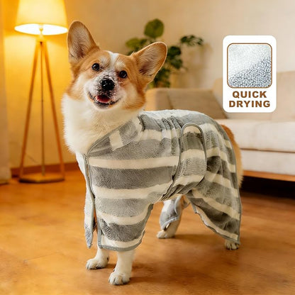 Microfibre Dog Bathrobe Towel Super-Absorbent Dog Towel with Adjustable Hood and Tummy StrapTowel Wrap Pet Drying Coat Suitable for Puppies/Medium to Large Dogs(M(21.65 * 23.62 * 33.46''))