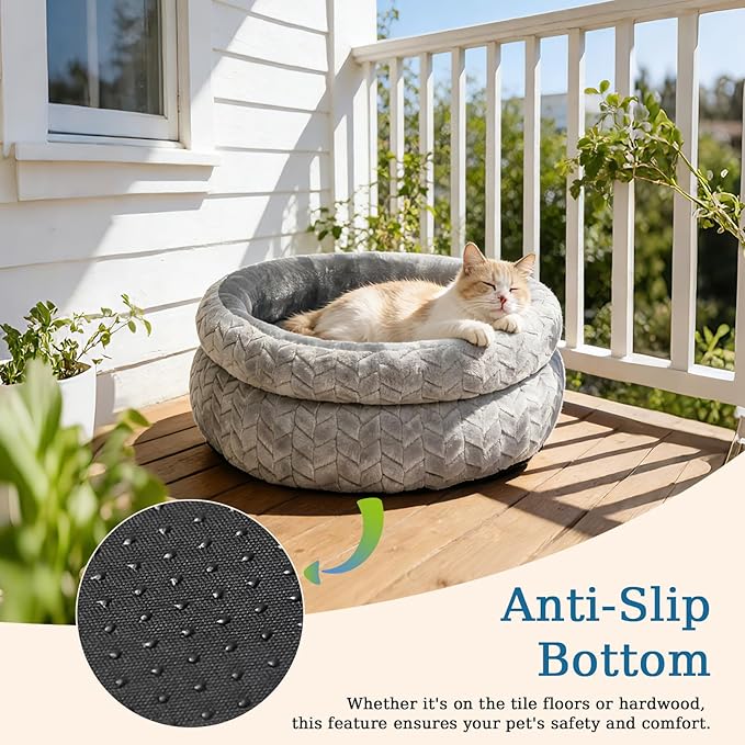 Dual-Layer Donut Cat Bed - Fluffy Round Bed for Small Pets - Ultra-Soft Cat Donut Bed for Cozy Sleep (Grey, 20 * 20 * 5.9 inch / 50 * 50 * 15 cm)