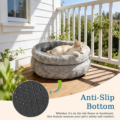 Dual-Layer Donut Cat Bed - Fluffy Round Bed for Small Pets - Ultra-Soft Cat Donut Bed for Cozy Sleep (Grey, 20 * 20 * 5.9 inch / 50 * 50 * 15 cm)
