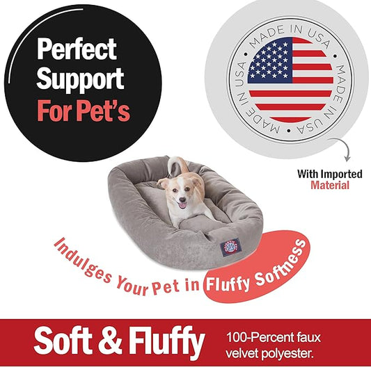 Majestic Pet 32 Inch Micro Velvet Calming Dog Bed Washable – Cozy Soft Round Dog Bed with Spine for Head Support - Fluffy Donut Puppy Mat 32x23x7 (inch) Medium - Vintage (2025)
