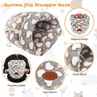 YUEPET Guinea Pig Bed Cuddle Cave Warm Fleece Cozy House Bedding Sleeping Cushion Cage Nest for Small Animal Squirrel Chinchilla Hedgehog Cage Accessories(White Heart