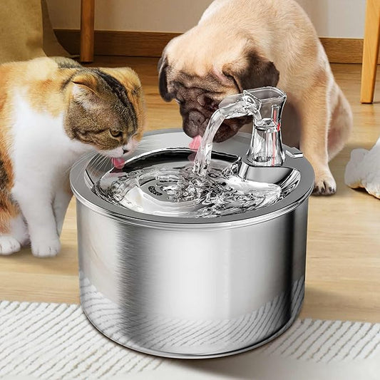 Homtyler Cat Water Fountain, Stainless Steel Inside Ultra-Quiet Pump, 2L/67oz Automatic Dog Dispenser Water Bowl, Multiple Pets Water Fountain