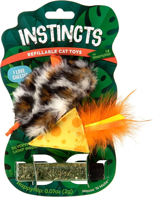 Instincts by SmartyKat 2-Pack Mouse 'N Mate Plush Refillable Cat Toys w/HappyNip Tube (Catnip & Silvervine) - Multicolor, 2-Pack