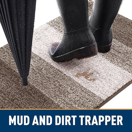 Smiry Dog Door Mat for Muddy Paws, Absorbs Moisture and Dirt, Low-Profile Entryway Mat with Non-Slip Backing, Entry Indoor Outdoor Doormat for Inside Floor (47x20 Inches, Light Brown, Striped)