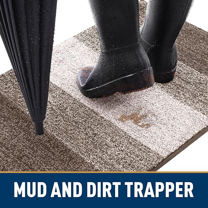 Smiry Dog Door Mat for Muddy Paws, Absorbs Moisture and Dirt, Low-Profile Entryway Mat with Non-Slip Backing, Entry Indoor Outdoor Doormat for Inside Floor (36x24 Inches, Light Brown, Striped)