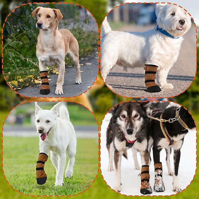 2 Pcs Dog Paw Wound Recovery Boots Non-Slip Dog Protector Boots for Injured Paw Breathable Soft Pet Shoes for Wound Care Outdoor Walking(M,Khaki)