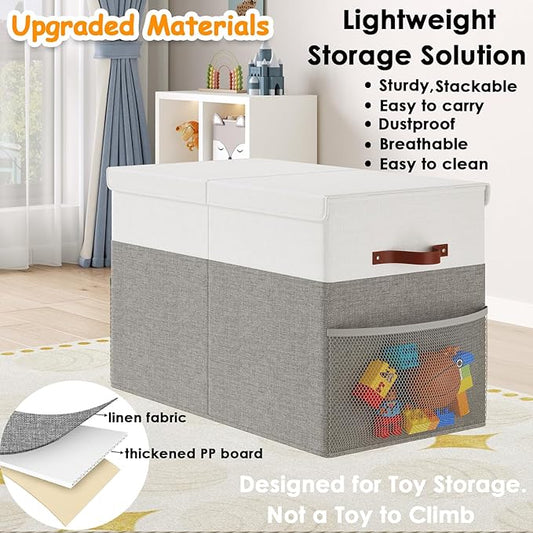 Large Toy Storage Box with Lid Upgraded Toy Storage Chest Organizer with Divider Foldable Toy Bin for Kids Boys Girls Playroom Nursery Bedroom (25"x13"x16")