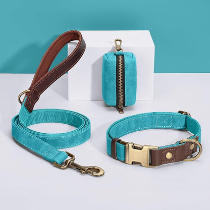 Didog Soft PU Leather Dog Collar for Large Dogs,Classic Adjustable Dog Collars with Quick Release Metal Buckle,Easy Clean and Comfortable with Nylon Lining,Light Blue,L Neck 16-23"