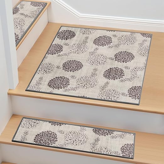 Non-Slip Carpet Stair Treads 1PCS, 30"x30" Peel and Stick Stair Runner for Wooden Steps Indoor, Washable Reusable Adhesive Backing, Pet-Friendly Safety Mats for Kids, Elders, Dogs