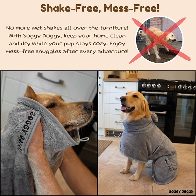 SOGGYDOGGY® US: Luxury Dog Bathrobe, Super Absorbent Microfiber Dog Bath Supplies, Fast Dry in Minutes, Thick & Soft Robe - Pet Grooming, Wash & Pet Hair Dryer - All-Season Dressing Gown (XL)
