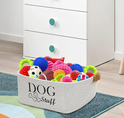 Geyecete Square Dog toy basket storage Cotton Rope Storage Basket Pet/Pet Toy And Accessory Storage Bin Doy Toy Box-Gray