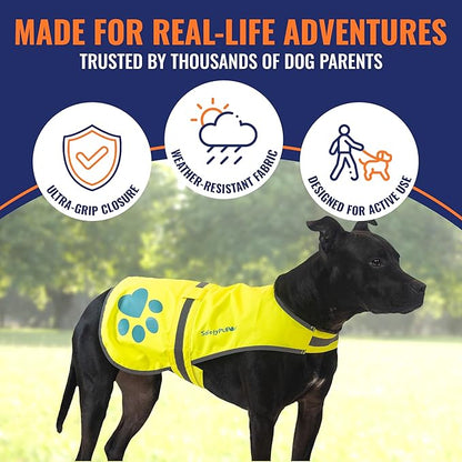 SafetyPUP XD Dog Reflective Vest – Hi-Vis Fluorescent Visibility That Helps to Safeguard Your Pet On/Off Leash in Urban & Rural Areas (Yellow, Large)