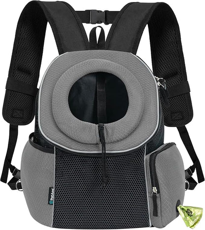PetAmi Front Carrier Backpack for Dogs and Cats - Ventilated Adjustable Pet Chest Carrier for Hiking, Camping, Travel - Small to Medium Pets Up to 10 lbs - Grey