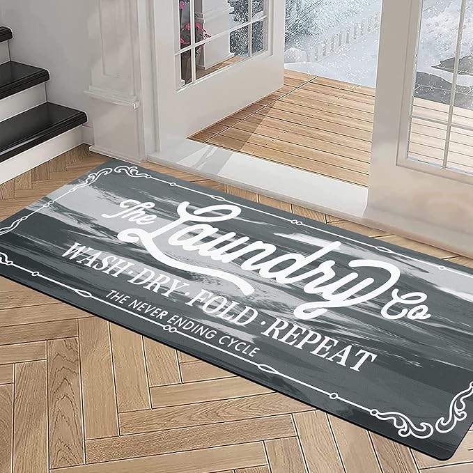 Pauwer Laundry Room Rug Runner 20"x48" Waterproof Rubber Laundry Mat Non Slip Kitchen Mats for Floor Washable Floor Mat Runner Rug for Farmhouse Mudroom Washroom Bathroom Decor