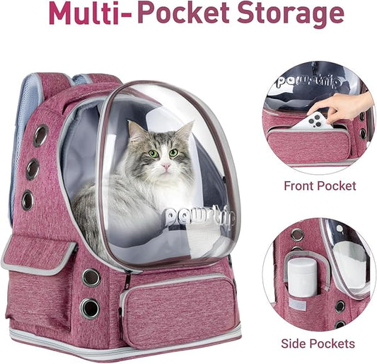 Pawstrip Cat Backpack Carrier with Large Space Bubble Window, Airline Approved Breathable Pet Carrier for Small Dogs Cats up to 15lbs, Foldable for Travel Hiking & Outdoor Use