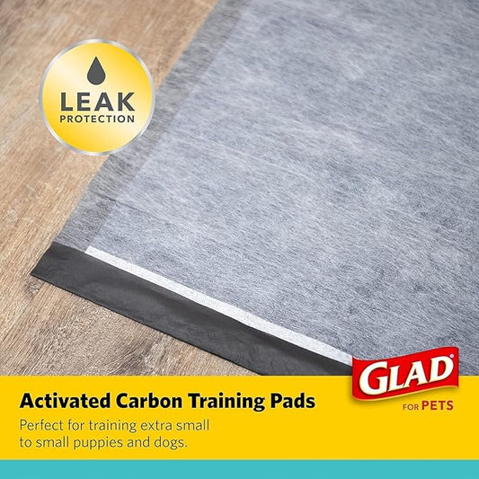 Glad for Pets Activated Charcoal Dog Training Pads, Small Size 17.5" x 23.5" Odor Absorbing, Pee Pads for Dogs Perfect for Training New Puppies, Charcoal, 120 Count - 2 Pack