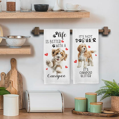 Cavapoo Gifts Kitchen Towels Set of 2, Dog Funny Hand Towels for Kitchen Bathroom Decor, Cavapoo for Dog Moms Lovers Owners Women Men Dishcloths Dish Towel 16X24 Inches
