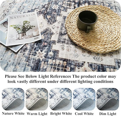 RUUGME 2'6x12 Washable Runner Rug - Hallway Runner Rugs Non Slip Stain Resistant Rug Runner for Kitchen Laundry Room Vintage Distressed Mat Floor Decor Carpet for Bathroom (2'6''x12', Deep Blue)