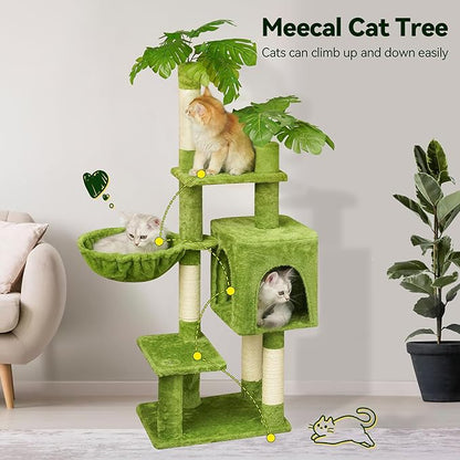 Meecal Green Tall Cat Tree 47-Inch for Kittens Under 6 Months 9lbs, Cat Tower for Small Cats - Scratching Post, Plush Hammock, Double Condos & Dangling Toys
