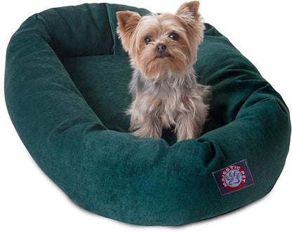 Majestic Pet 32 Inch Micro Velvet Calming Dog Bed Washable – Cozy Soft Round Dog Bed with Spine for Head Support - Fluffy Donut Puppy Mat 32x23x7 (inch) Medium - Storm