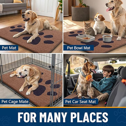 Smiry Dog Door Mat for Muddy Paws, Absorbs Moisture and Dirt, Low-Profile Entryway Mat with Non-Slip Backing, Entry Indoor Outdoor Doormat for Inside Floor (48x30 Inches, Camel and Black, Paw)
