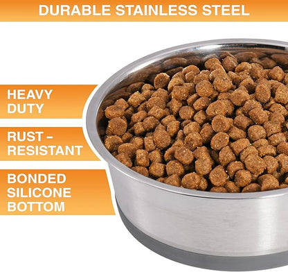 Neater Pet Brands Stainless Steel Dog Bowls with Non-Slip Rubber Bottom – 3 Cup (24 oz), Gray - Set of 2 Heavy Duty Metal Dog Bowls, Dishwasher Safe, Food or Water Bowl, Ideal for Small to Medium Dogs