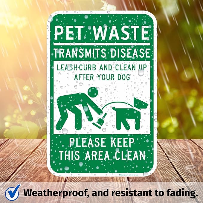 Brimar - 12" x 18" - Clean Up After Your Dog Sign - .063″ White Rust-Free Aluminum - Clean Up Symbol - Easy Installation