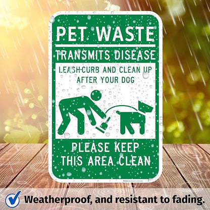 Brimar - 12" x 18" - Clean Up After Your Dog Sign - .063″ White Rust-Free Aluminum - Clean Up Symbol - Easy Installation