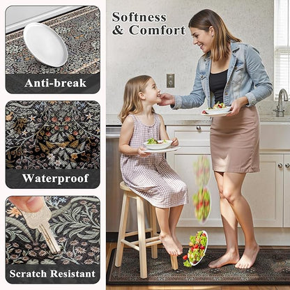 Collive Kitchen Mats Cushioned Anti Fatigue, Waterproof Kitchen Floor Mat Non Slip Desk Rugs Comfort Standing Rug for Sink, Office, Laundry, Home Decor, Black/Mulit
