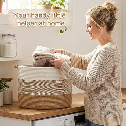 100L Large Cotton Rope Basket, Decorative Woven Blanket Storage for Living Room, Boho Toy Storage & Toy Box for Kids, Versatile Laundry Basket & Nursery Hamper for Blankets(Brown)