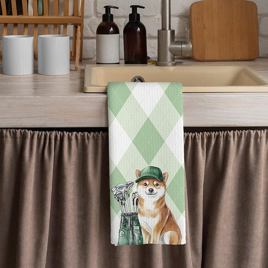 Golf Dog Kitchen Towels - Shiba Inu Dish Towels, Sports Gifts, Pet Golf Club Decorative Absorbent Dishcloths Hand Towels for Kitchen Gym Spa Decor 16x24 Inches