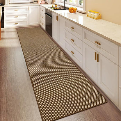 2x8 ft Hallway Runner Rug Extra Long Boho Woven Kitchen Runner Rugs Mat Non Slip Washable, Soft Entryway Laundry Floor Carpet for Indoor Backdoor Bedroom Hallway Living Room, Dark Brown/Coffee