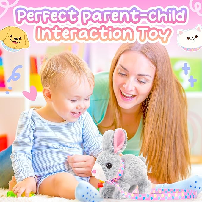Tagitary Easter Plush Bunny Toy for Kids,Interactive Realistic Bunny with Sounds,Walking,Ears Wiggling,Twitch Mouth and Nose,Hopping Rabbit Toys Easter Basket Stuffers Birthday Gift for Toddlers